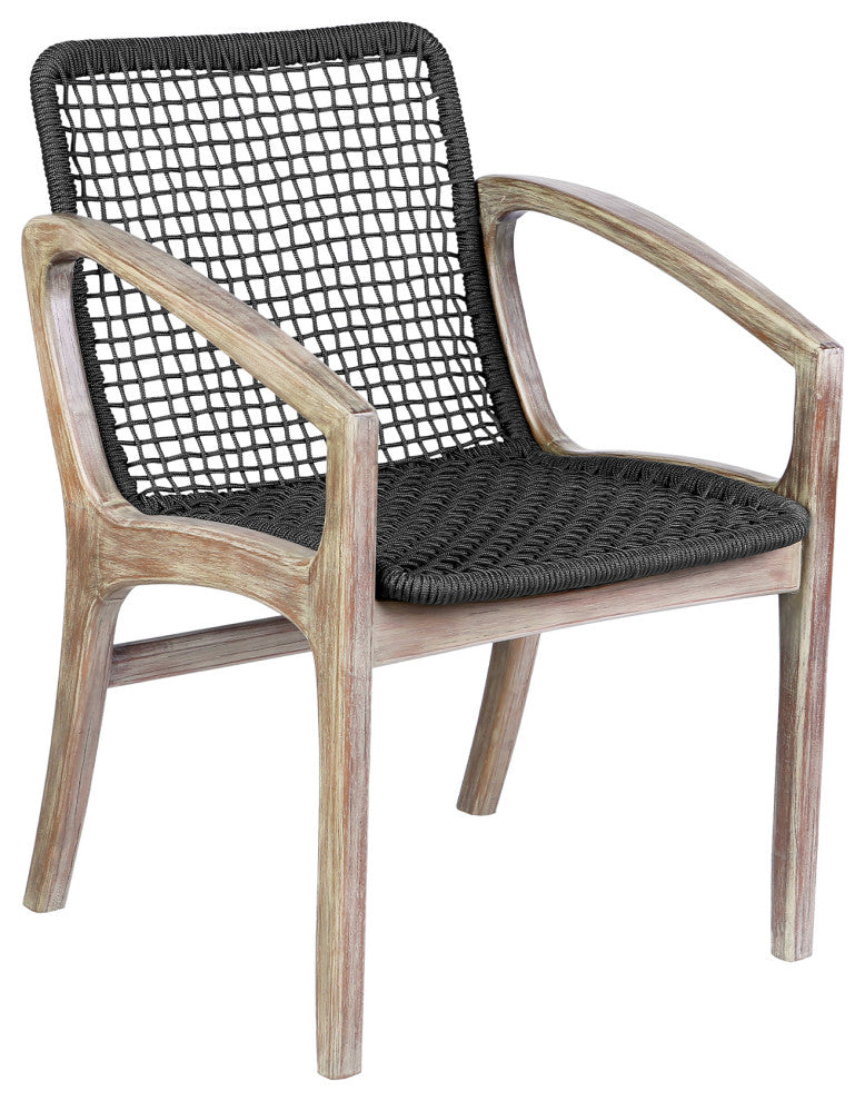 Brighton Outdoor Patio Dining Chair, Dark Eucalyptus Wood And Gray Rope, Light Eucalyptus