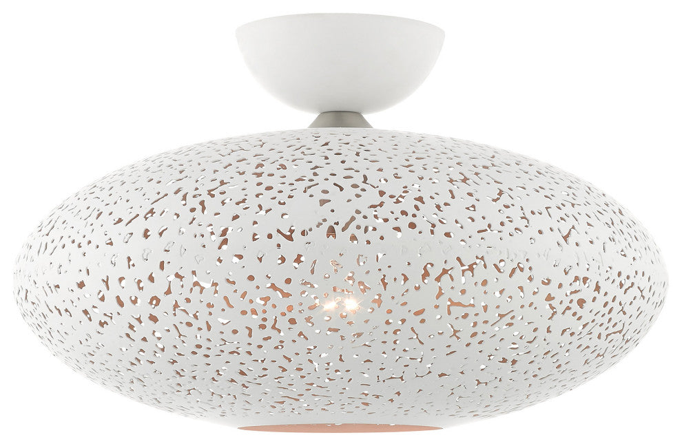 Livex Lighting Charlton 1 Light White With Brushed Nickel Accents Semi-Flush