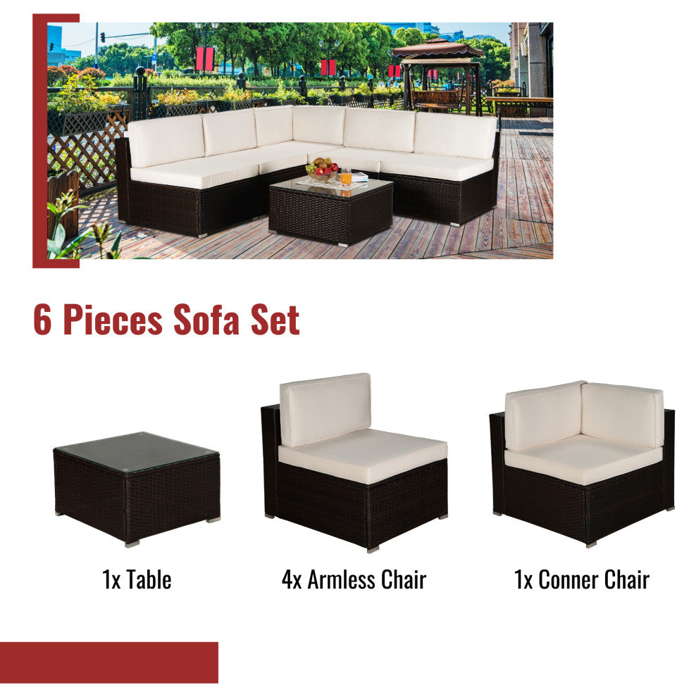 85" Wide Outdoor Wicker Reversible Patio Sectional With Cushions, Beige