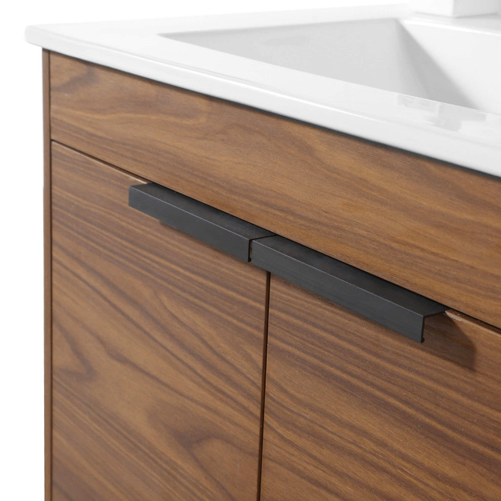 Phoenix Bath Vanity With Ceramic Sink - Full Assembly Required, Walnut, 24 Inch