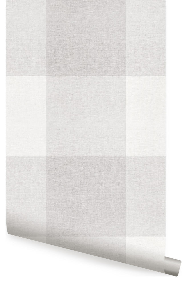 Checkered Fabric Look Large Peel and Stick Vinyl Wallpaper, Gray, 24" X 60"