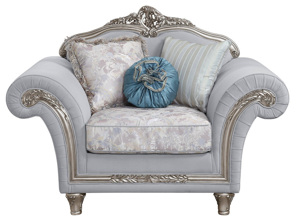 Pelumi Chair With 3 Pillows, Light Gray Linen and Platinum Finish