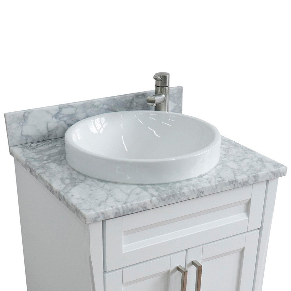 25" Single Sink Vanity, White Finish With White Carrara Marble And Round Sink