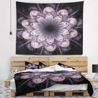 Dark Pink Fractal Flower Pattern Abstract Wall Tapestry, 80"x68"
