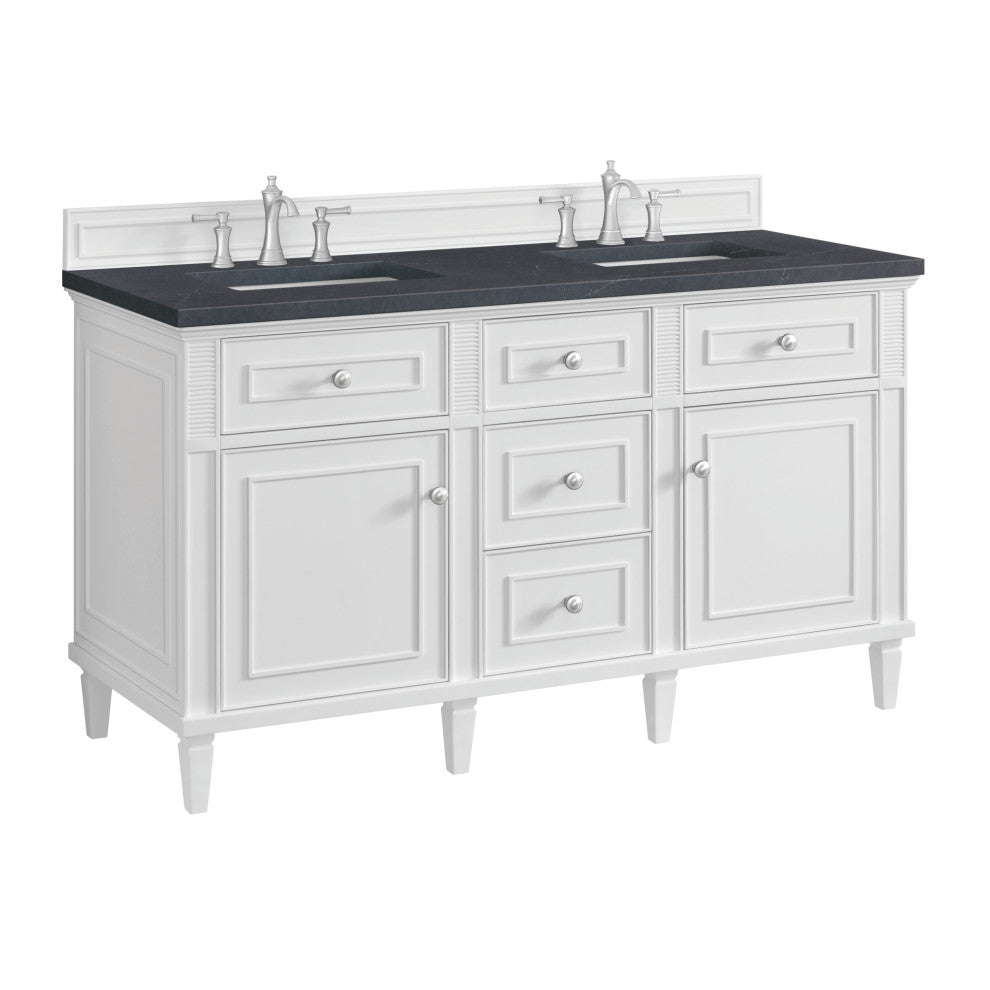 Lorelai 60" Double Vanity, Bright White, 3 CM Charcoal Soapstone Top