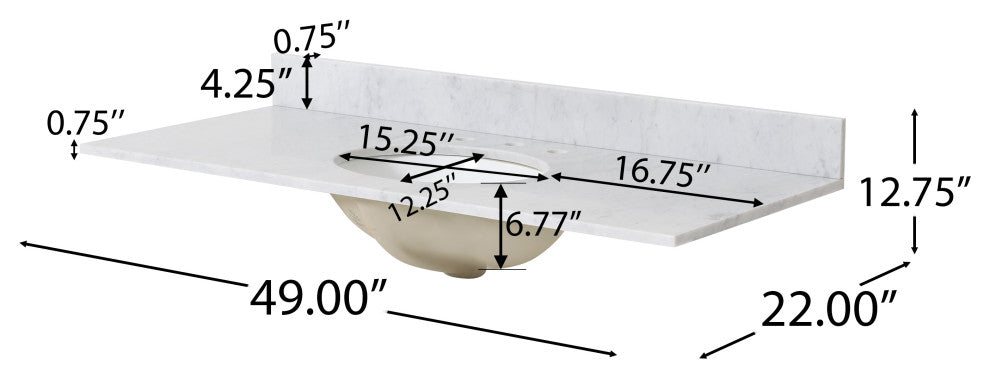Grace Contemporary 48" Wood Single Sink Bathroom Vanity With Marble Counter Top, White