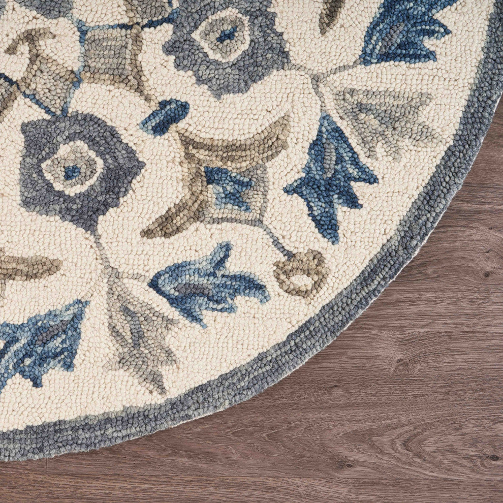 6??Round Blue Floral Oasis Area Rug