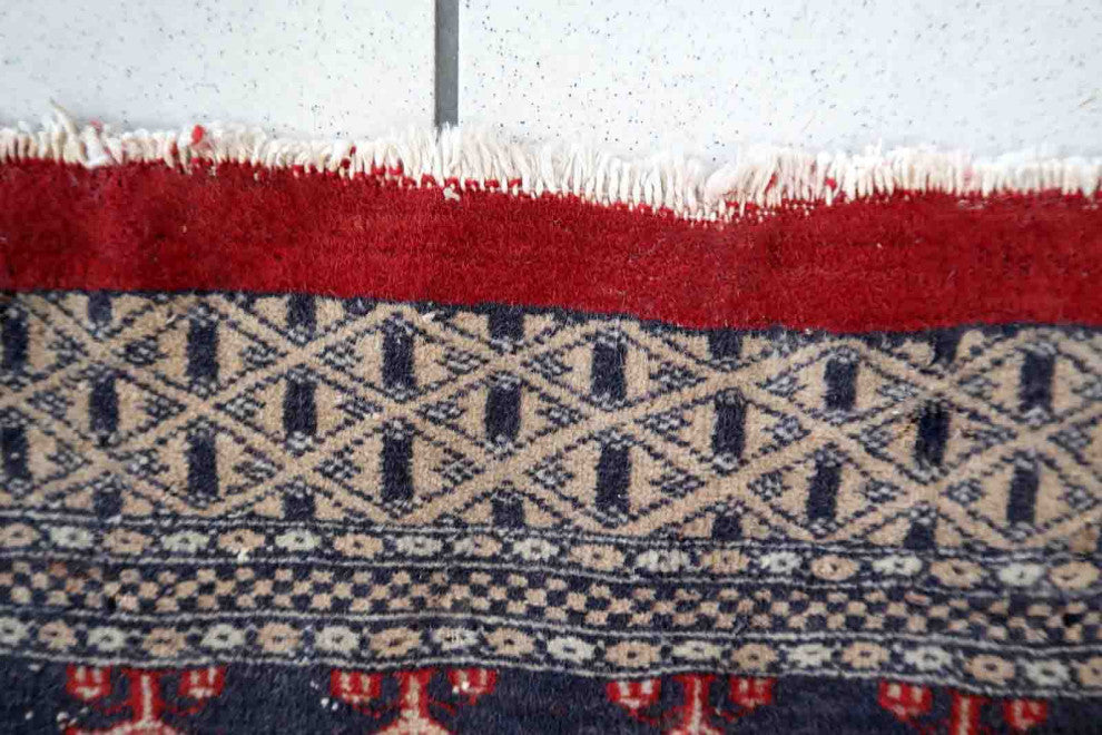 Handmade Vintage Uzbek Bukhara Rug 4.1'x6.4', 126cmx195cm 1960s