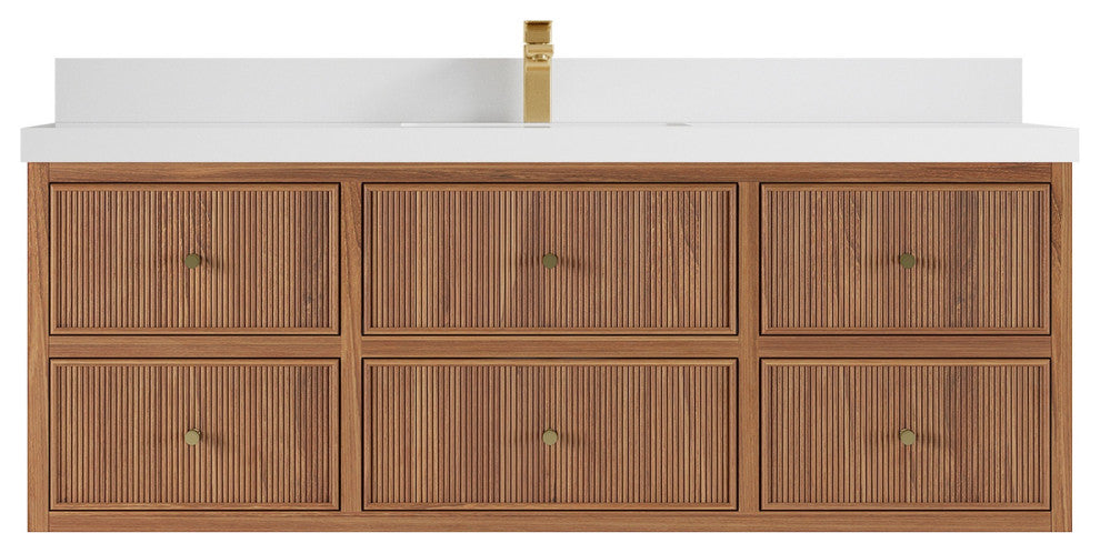 Sonoma Floating 60 Single Vanity in Dark Natural with 2" White Quartz