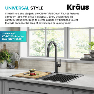 Oletto Pull-Down 1-Hole Kitchen Faucet, Matte Black/Spot Free Black Stainless