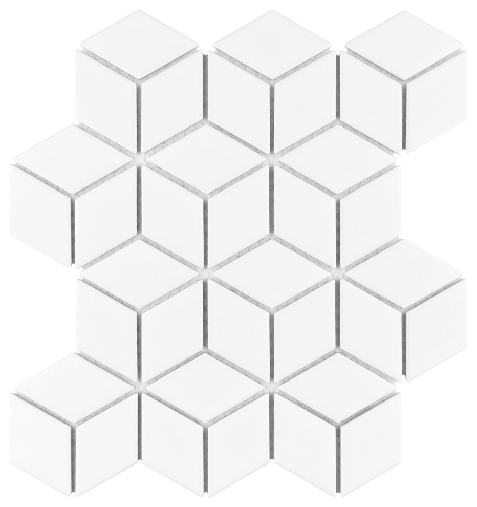 Metro Rhombus Mosaic Floor and Wall Tile, Matte White