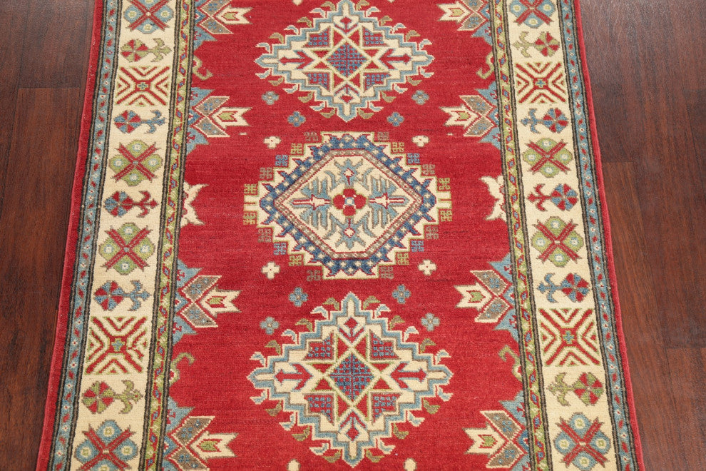 Hand Made Kazak Oriental Traditional Pakistani Area Rug, Red, 4'11"x3'5