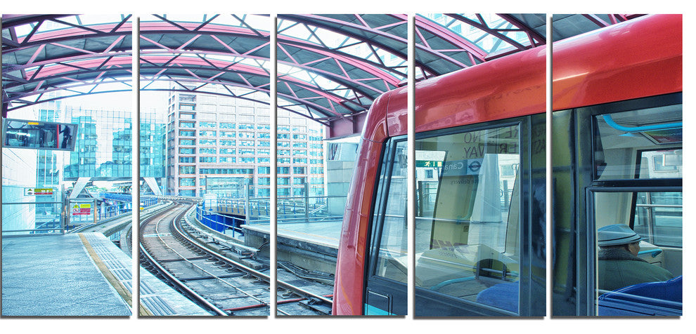 Departing London Subway Train, Modern Cityscape Canvas Print, 60"x28", 5 Panels