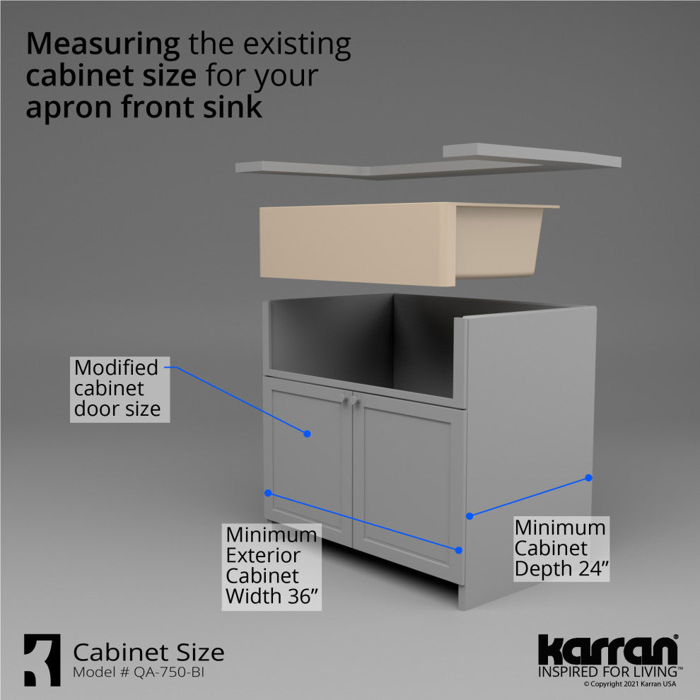 Karran Farmhouse Apron Front Quartz 34" Double Bowl Kitchen Sink, Bisque