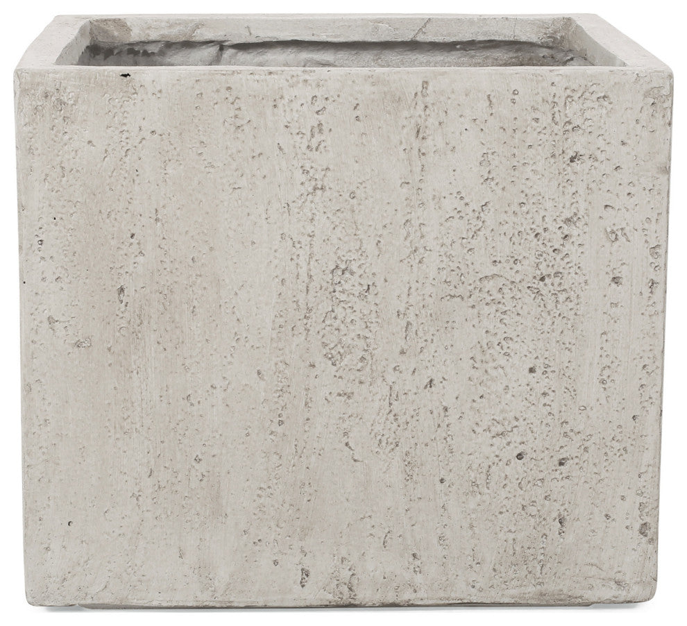 Felipe Outdoor Cast Stone Square Planters, Set of 2, White, Large