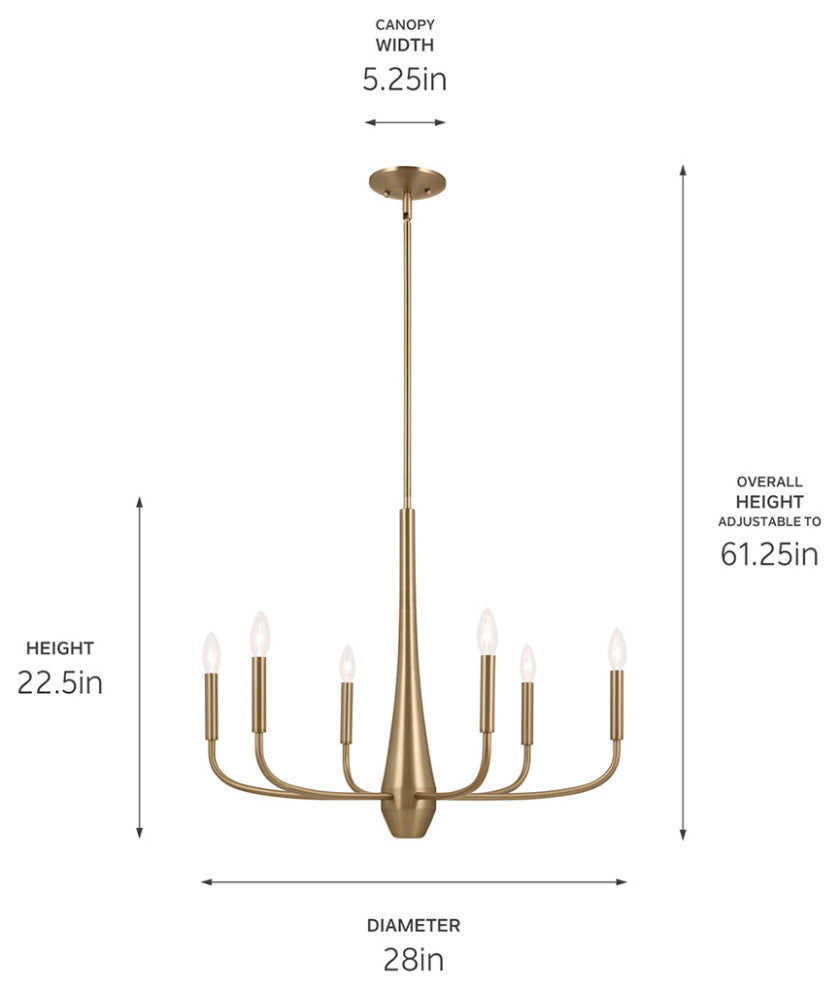 Deela 6 Light Chandelier 1 Tier Medium, Champagne Bronze
