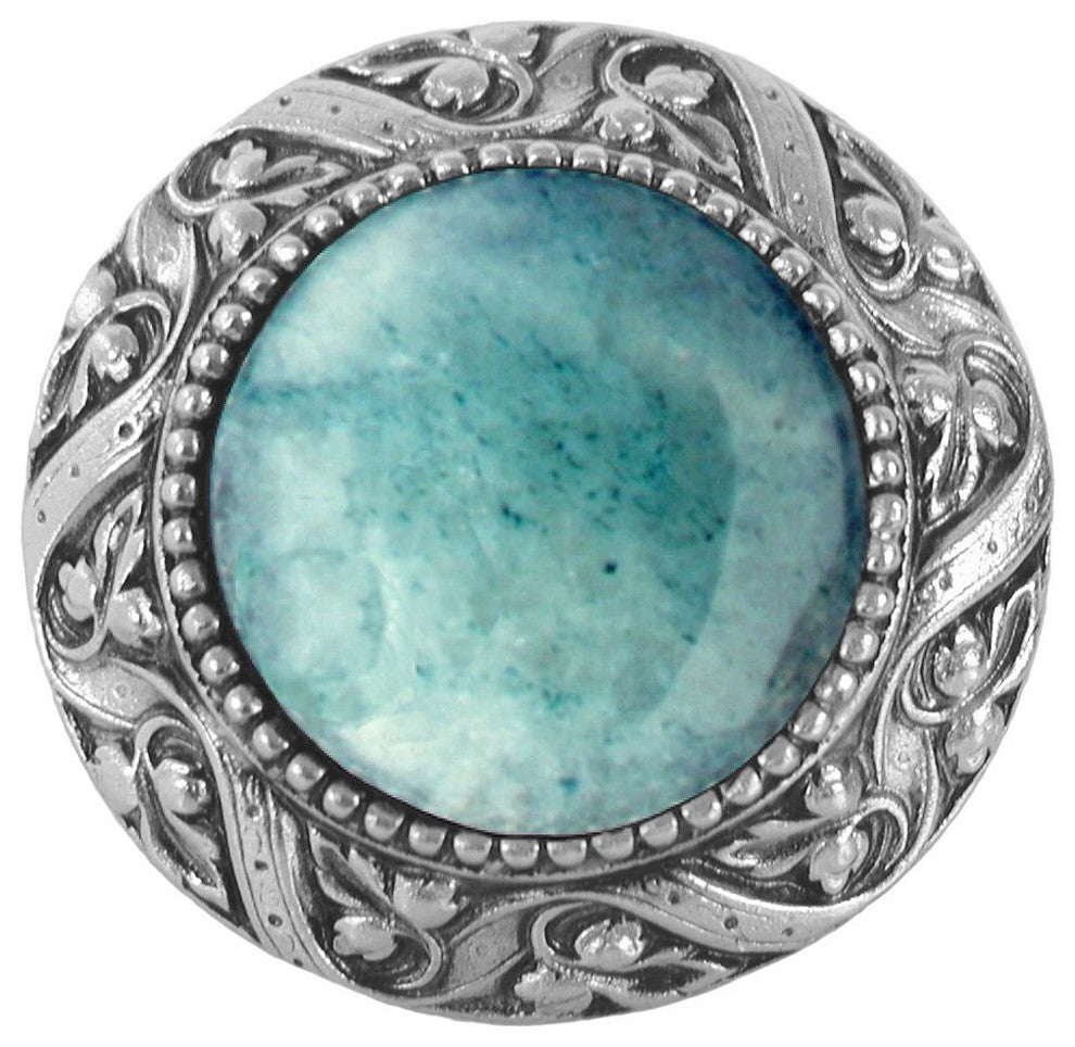 Victorian Jewel Knob Antique Brass, Blue Sodalite Natural Stone, Antique Pewter,