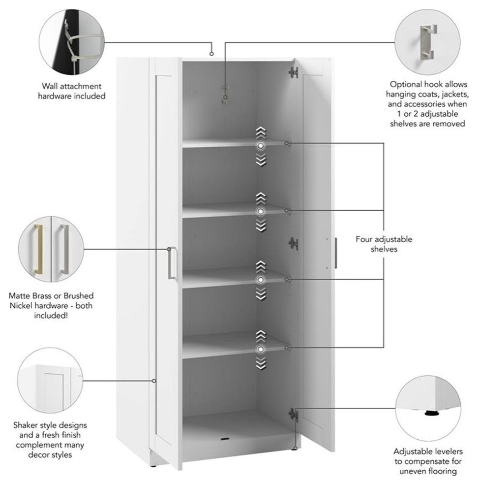 Hampton Heights 30W Tall Storage Cabinet with Doors in White - Engineered Wood