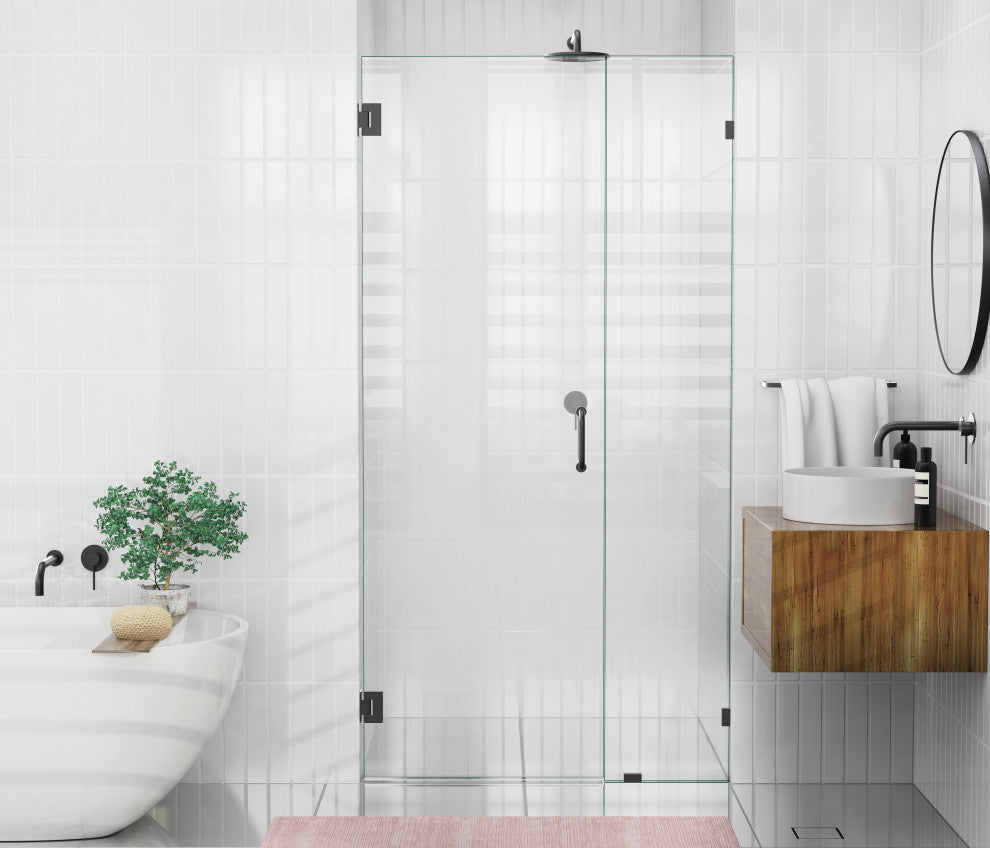 78"x44.75" Frameless Shower Door Wall Hinge, Matte Black