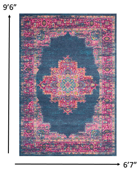 7' X 10' Blue Power Loom Area Rug