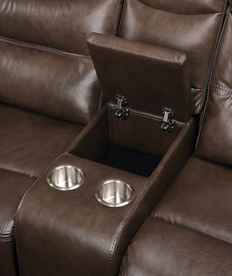 Aashi Loveseat With Console, Motion, Brown Leather-Gel Match