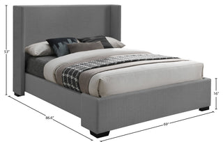 Oxford Linen Textured Fabric Upholstered Bed, Gray, Queen