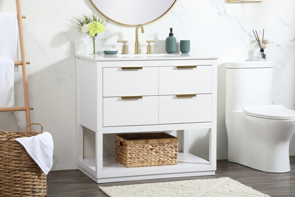 36" Single Bathroom Vanity, White, With Backsplash