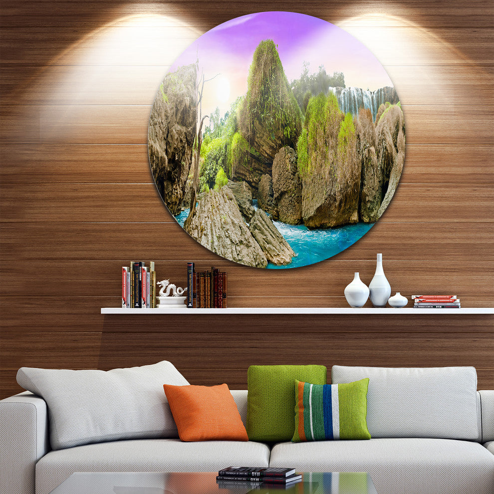 Wild Forest And Waterfall Vietnam, Landscape Disc Metal Wall Art, 23"