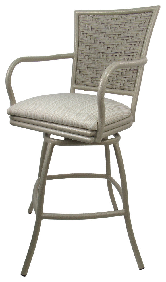 Outdoor/Indoor Swivel Bar Stool, Erin on Beige Frame, Set of 3, Valley Linen, 34"
