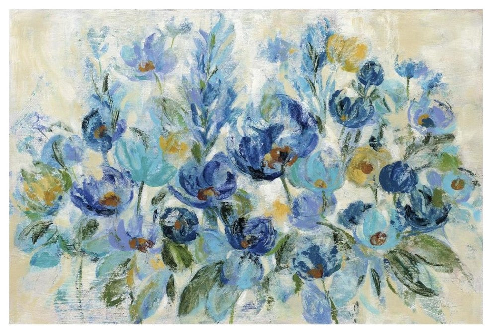 "Scattered Blue Flowers" Digital Paper Print by Silvia Vassileva, 50"x34"