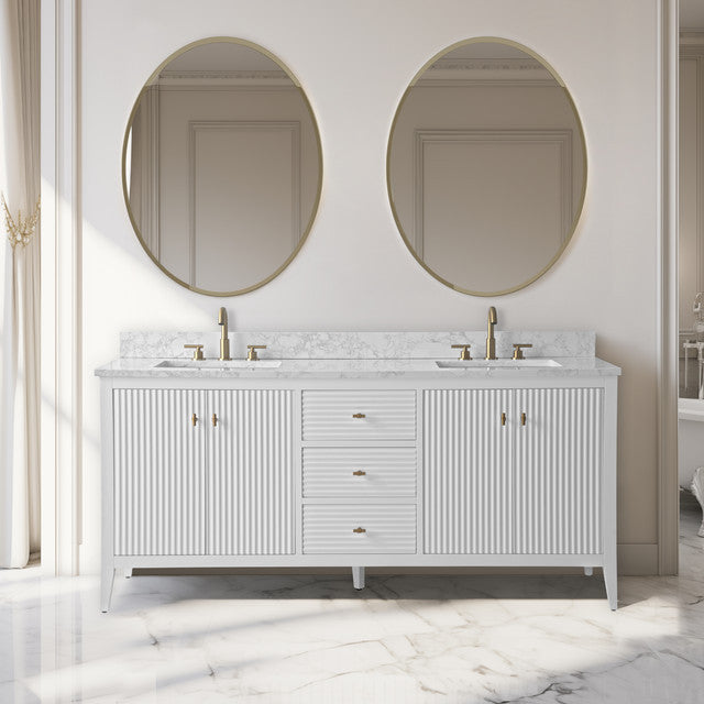 Vanity Art Freestanding Vanity, White, 72", Double Sink, Golden Brushed
