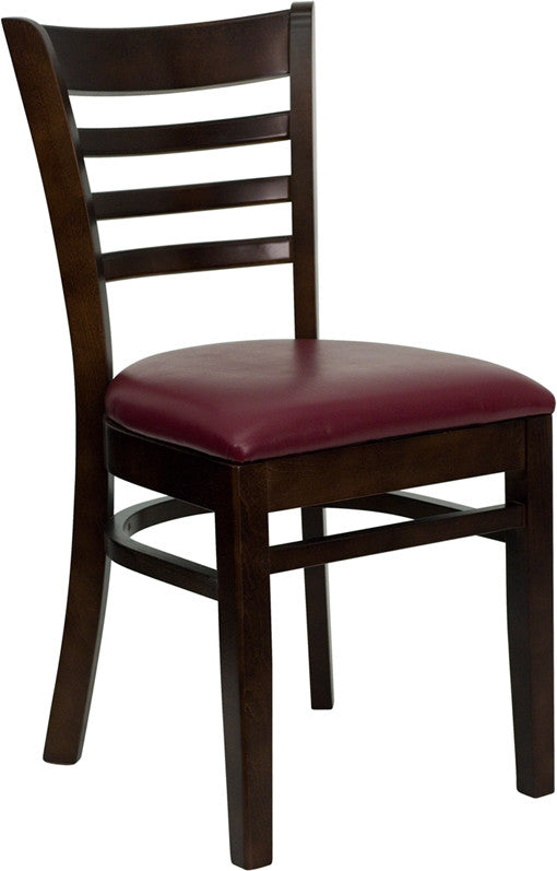 Dyersburg Wood Chair Ladder Back Walnut, Burgundy Vinyl Seat