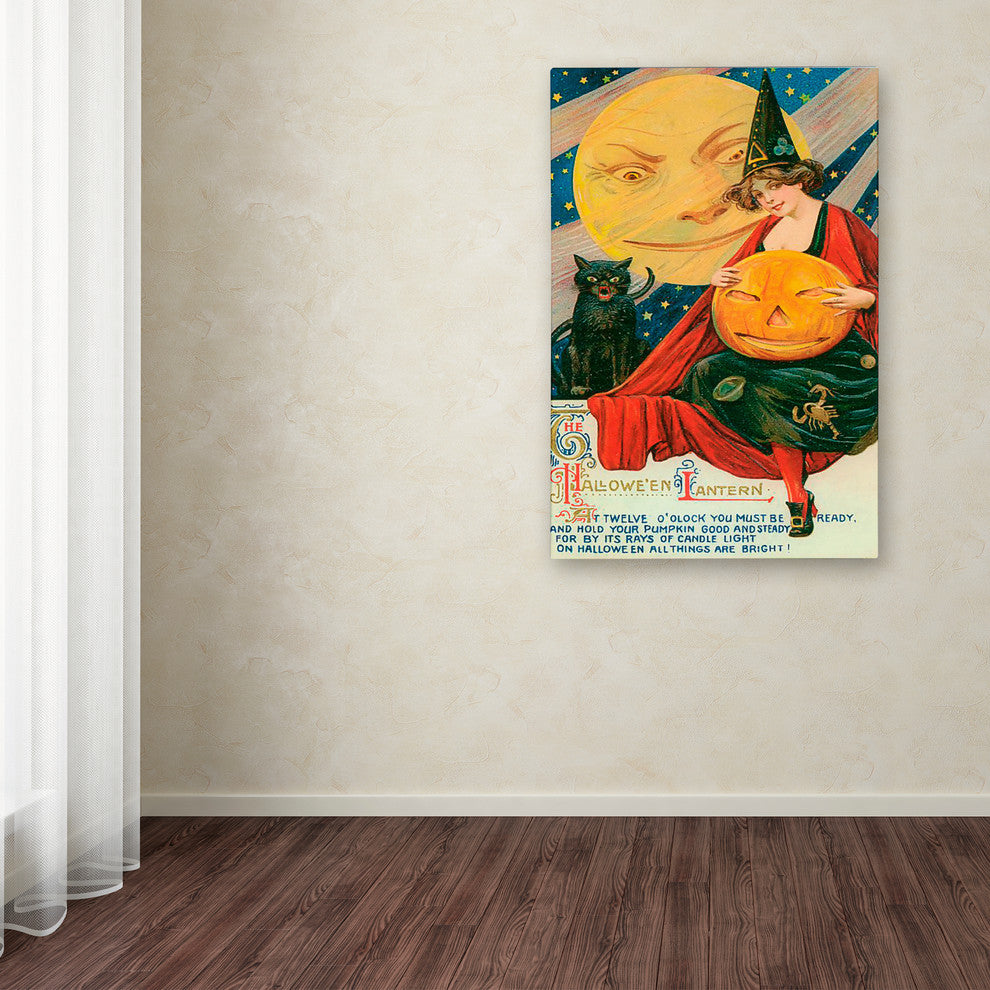 "Hallow Witch Pumpkin Cat" by Vintage Apple Collection, Canvas Art