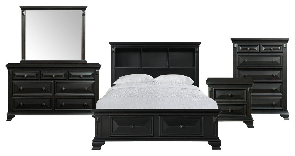 Picket House Montauk Twin Over Full Bunk Bed, Black, 5 Piece