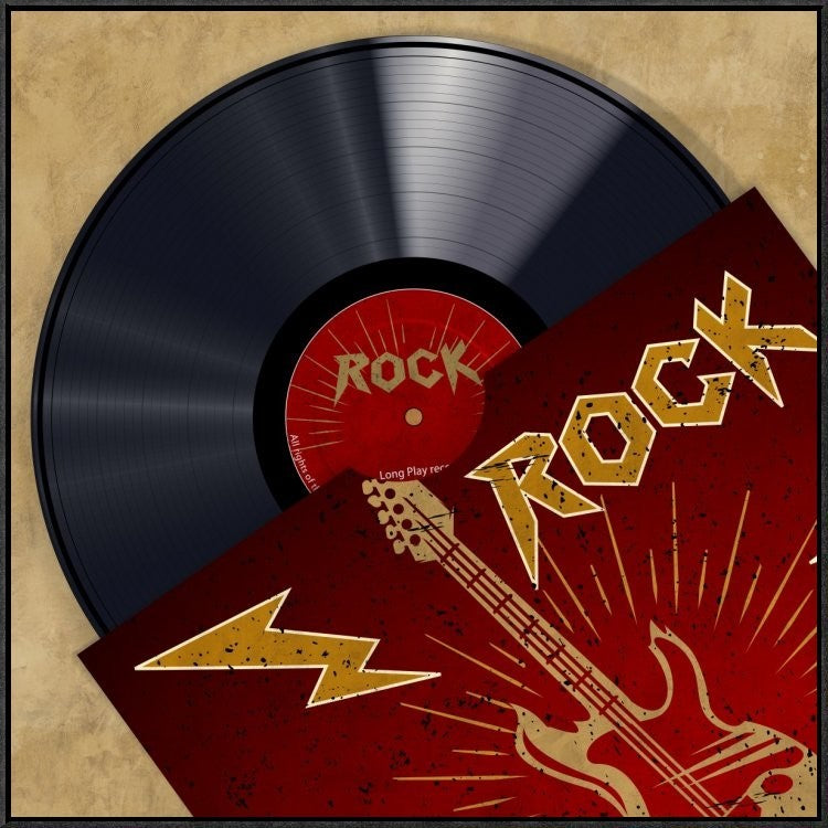 "Vinyl Club, Rock" Framed Canvas Giclee by Steven Hill, 31x31"