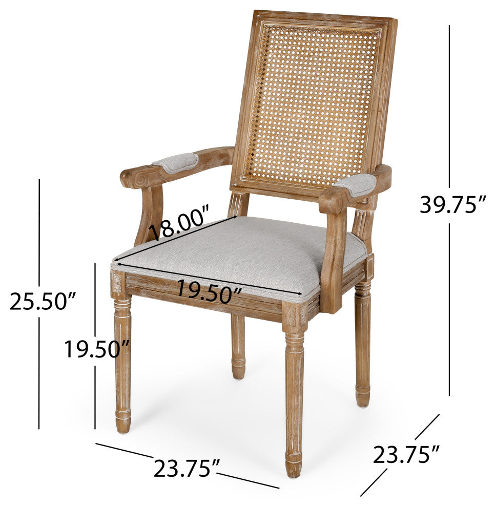 Regan Fabric Upholstered Wood and Cane Expandable 7-Piece Dining Set, Natural Brown/Light Gray