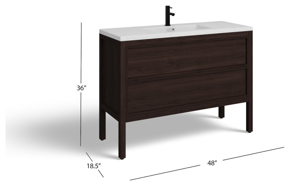 The Shiloh Bathroom Vanity, Dark Walnut, 48", Single Sink, Freestanding