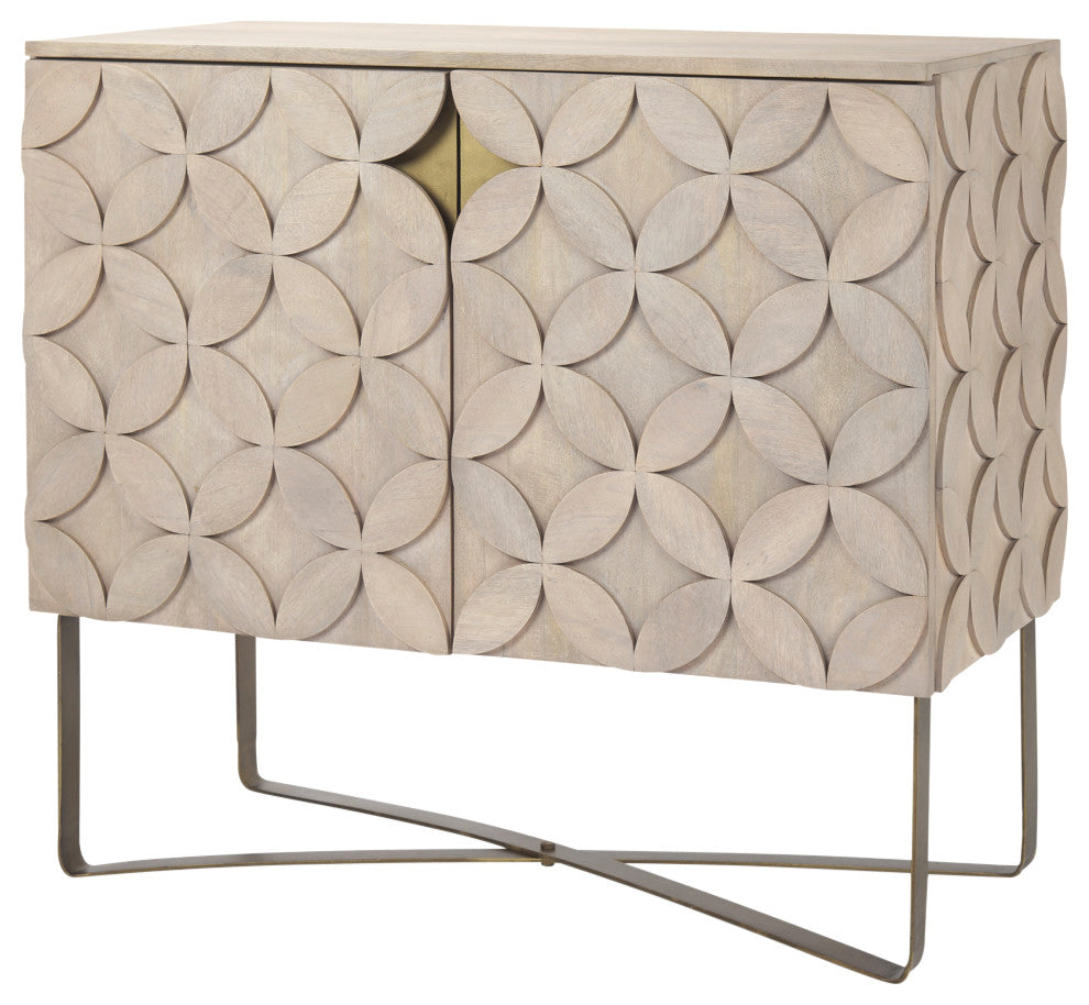 Full side-view of the cabinet with doors open on white background.