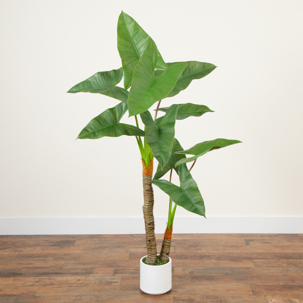 Artificial Arrowhead Philodendron, White Decorative Planter, 5.5 Ft.