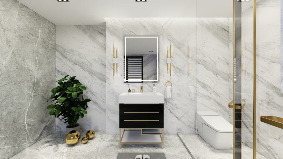 Madison 30" Freestanding Vanity with Reinforced Acrylic Sink, High Gloss Black