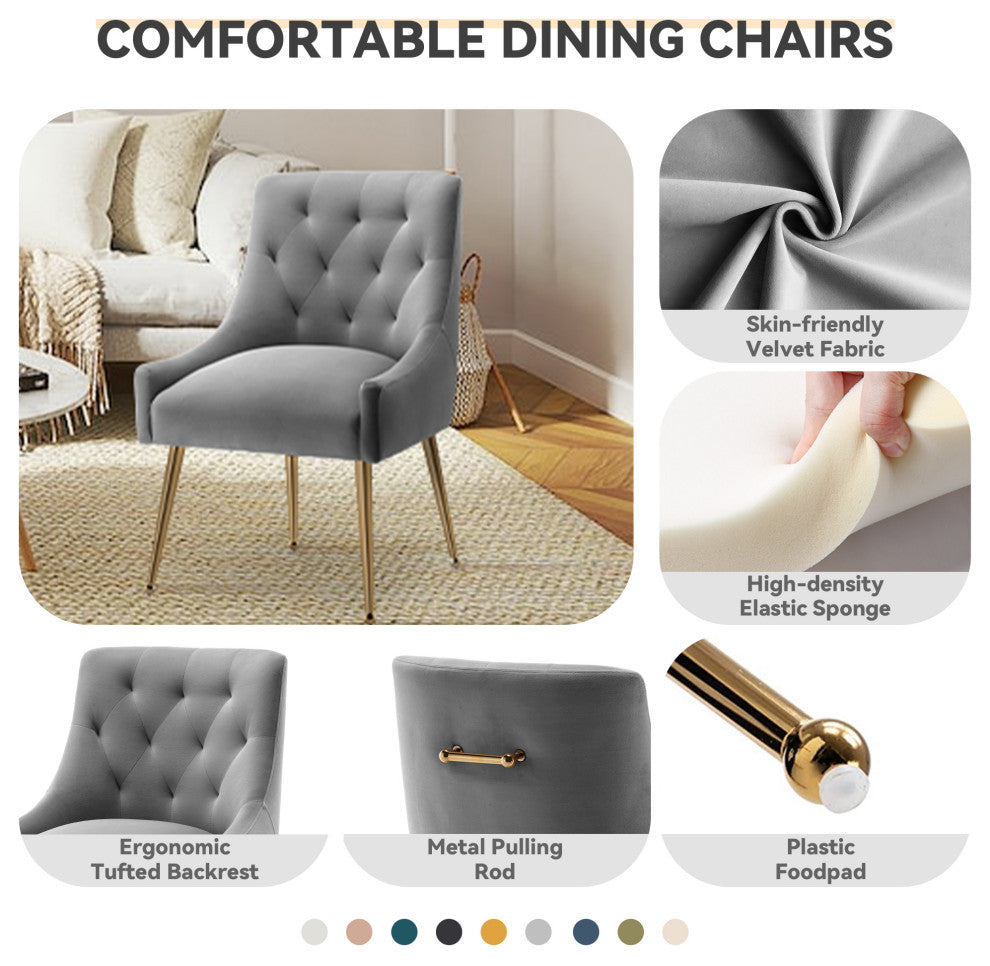 SEYNAR Elegant Velvet Dining Chairs Set of 2, Tufted Upholstered Accent Chair, Grey