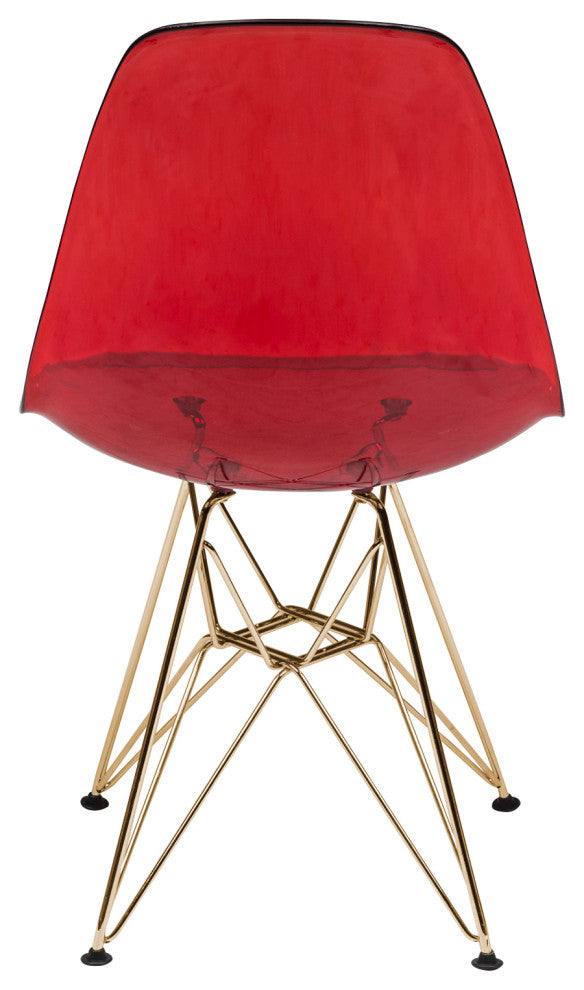 Dining Chair with ABS Plastic Seats Side Chair in Gold Chrome, Transparent Red