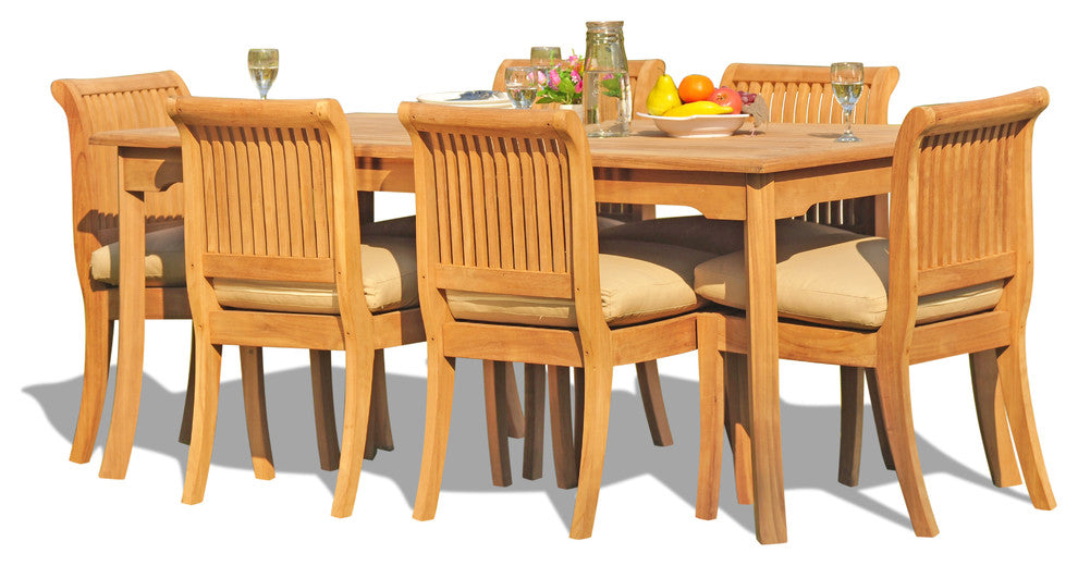 7-Piece Teak Set, 71" Rectangle Table, 6 Giva Chairs, Sunbrella Cushion, Henna