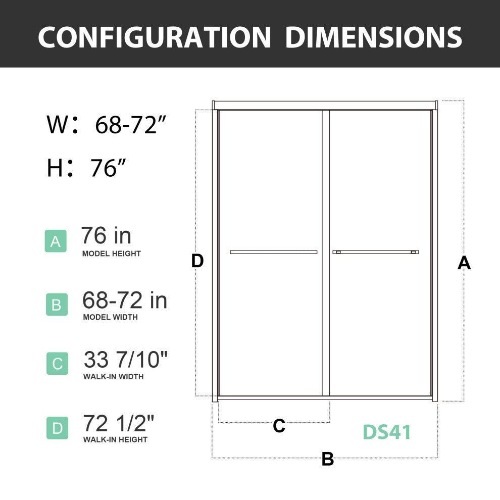 Double Sliding Framed Shower Door, 72"76"
