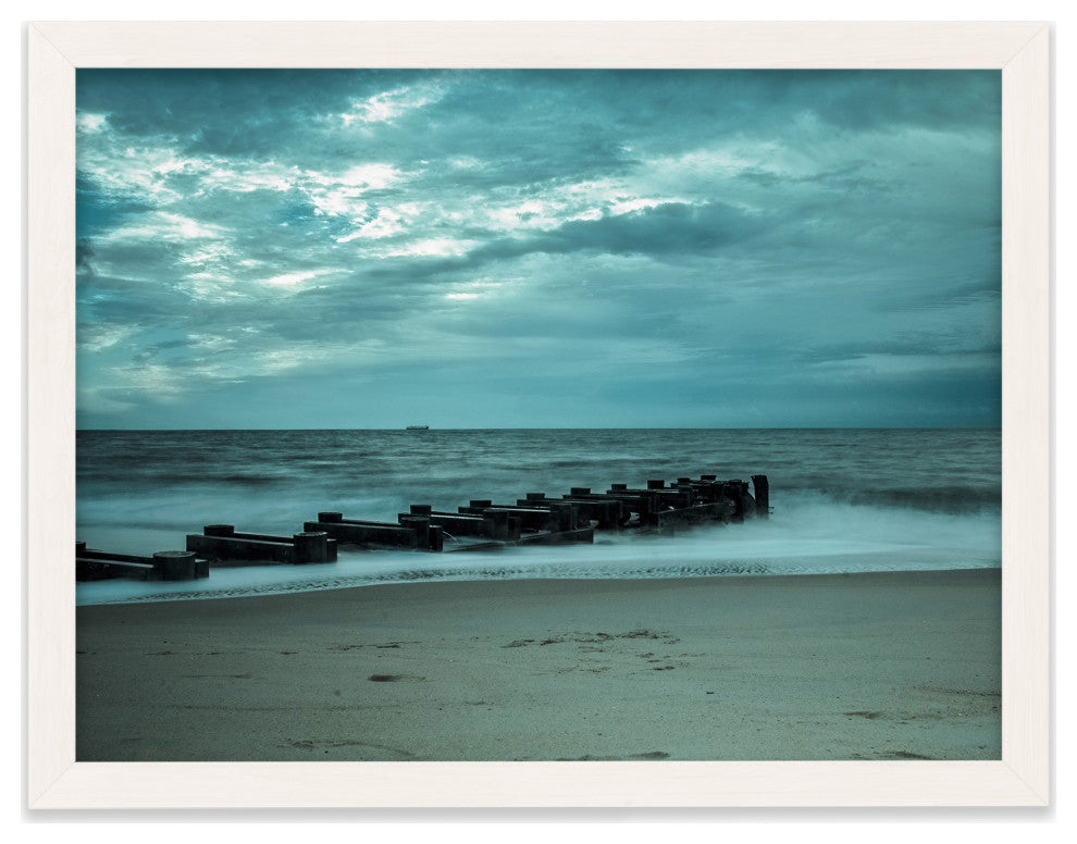 Blue Morning at Rehoboth Coastal Landscape Framed Photo Paper Wall Art Prints, White, 12" X 18"