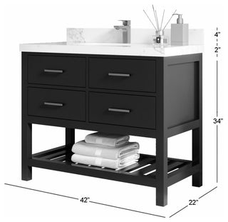 Parker 42" Single Sink Bath Vanity, Black 2" Calacatta Poanazzo