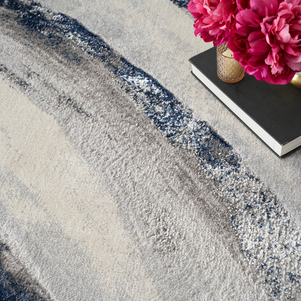 Nourison Splash 9' x 12' Grey Navy Modern Indoor Rug