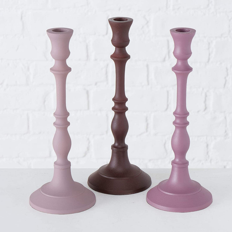 3 Piece Pink Taper Candle Holder Set, 10.25 Inches