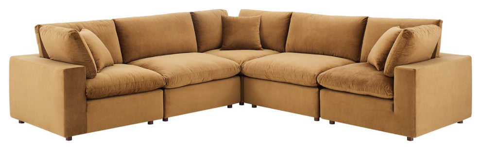 Sectional Sofa Set, Velvet, Brown, Modern, Living Lounge Hotel Lobby Hospitality