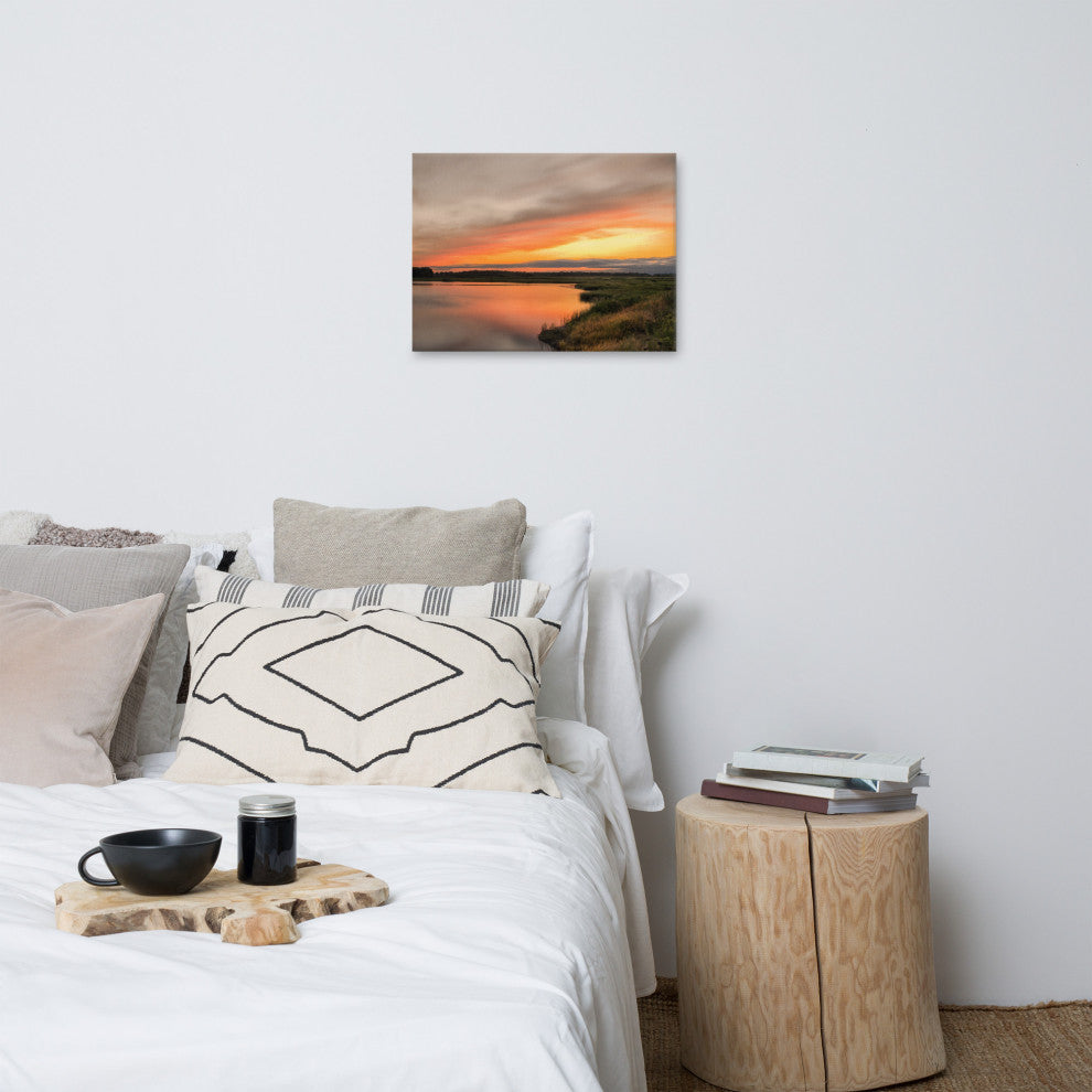 Farmhouse Style Wall Art: Sunset Woodland Marsh  Canvas, 18" X 24"